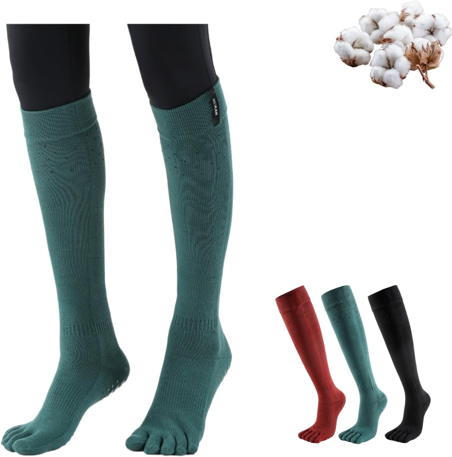Cotton Knee-High Toe Socks for Women - Non-Slip Yoga, Pilates, Dance, Comfortable Stretch Fit Design