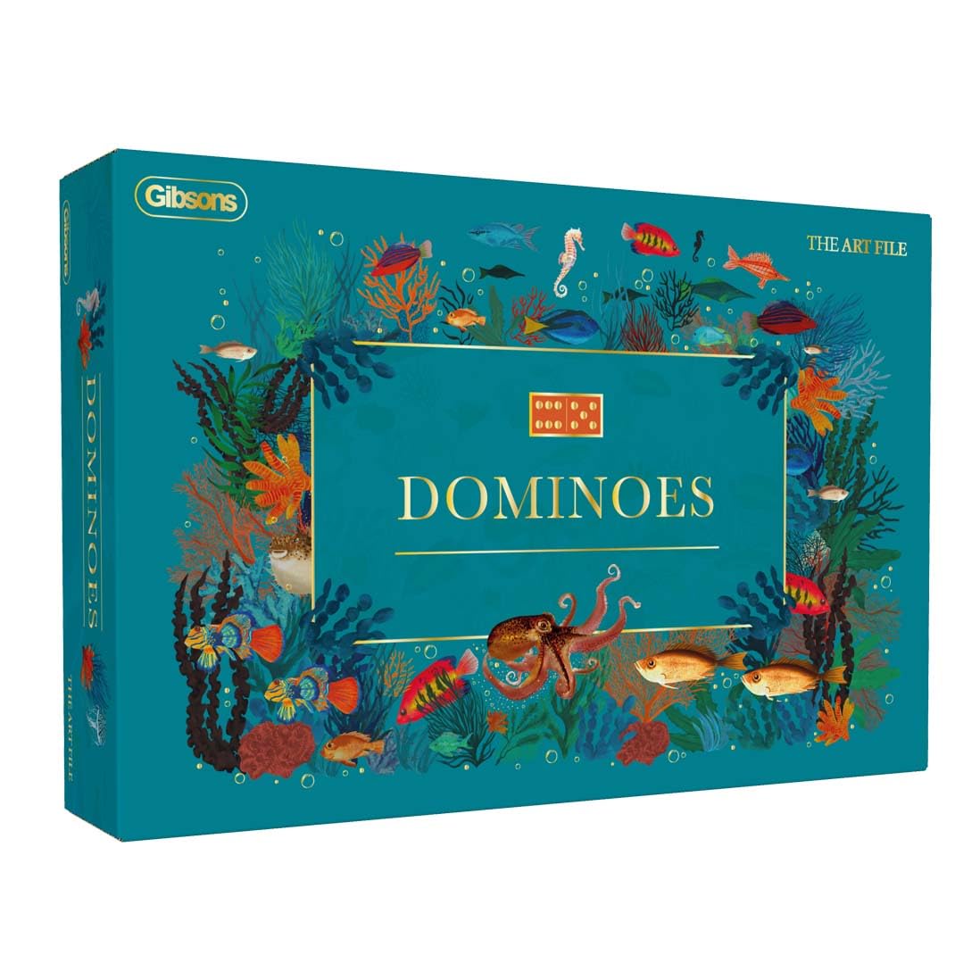 Gibsons The Art File Dominoes, Luxury Wooden Family Game with Ocean-Themed Design, 2-4 Players, Ages 4+