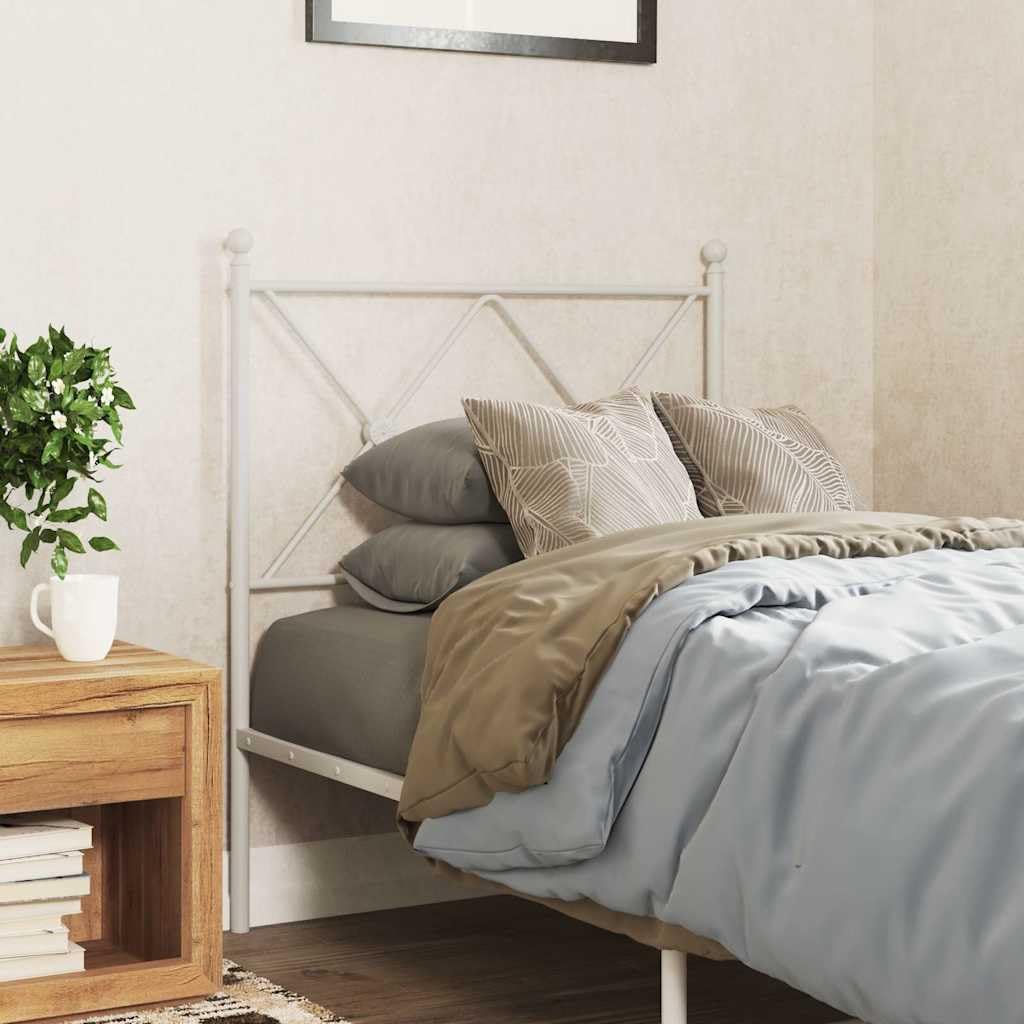 Cabecero de cama de 80 cm de metal blanco - Cabecero de cama individual resistente de 85 x 90,5 cm - Cabezal de repuesto de acero resistente para estructura de cama, diseño clásico para