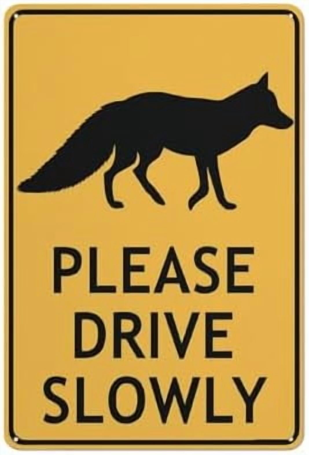 (2-Pack) Metal Tin Sign Fox Please Drive Slowly Sign Warning Sign Home Kitchen Farm Garden Garage Wall Decor 12X8 Inch