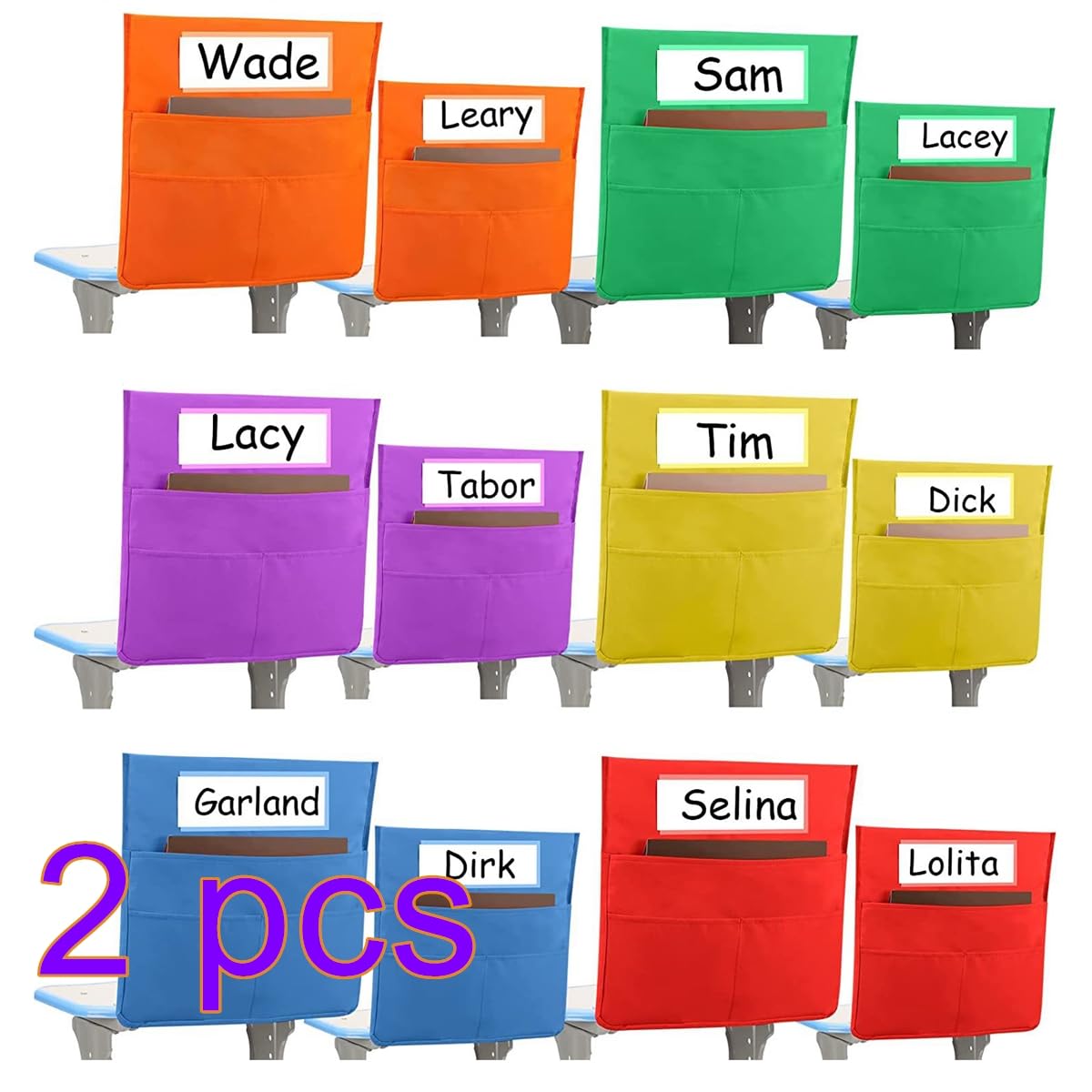 24 Pack Classroom Chair Pockets, Chair Buddy Storage Pocket with 3 Pockets and Name Tag Slot, 6 Bright Color Chairback Buddy Pocket Washable Seat Storage Organizer for School Daycare Home Kids,16x19In