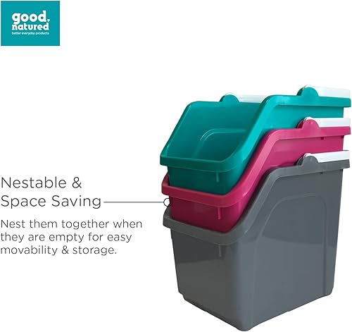 Miniatura 5 de good natured Práctico organizador de asas, paquete de 4, 6 galones  25 litros, contenedor de almacenamiento apilable con asa para cocina, armario,