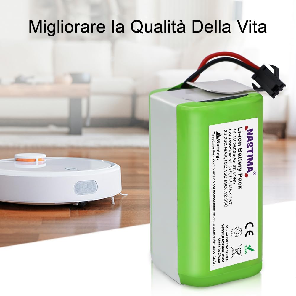 NASTIMA 14,4V 2600mAh Batteria di Ricambio per IKHOS Netbot S14 S15, Lefant T700/M201, Eufy RoboVac 11 11S 15C 15C MAX 15T 30 30C 30 MAX 35C, Ecovacs Deebot N79 N79S DN622 Conga 990 1090 1790 1990