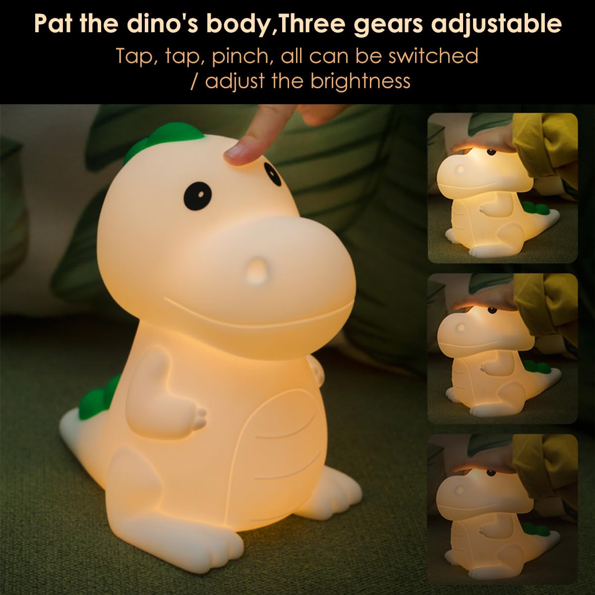 Navaris LED nachtlampje dino - Bedlampje voor kinderen - Dino nachtlamp voor de kinderkamer - Met micro-USB kabel - Verschillende lichtkleuren - Groen