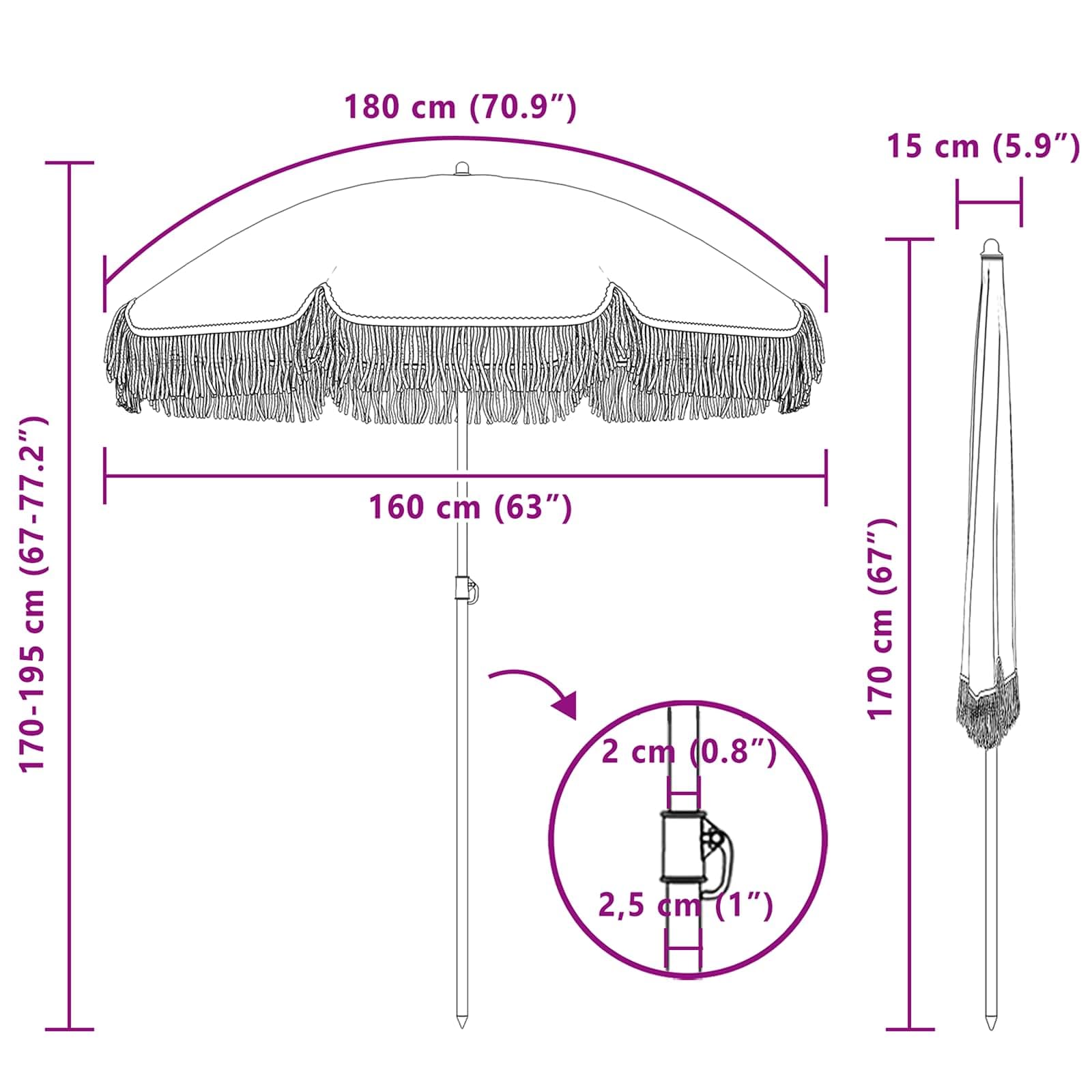 Strandparasol Neigbar und Höhenverstellbar - Runder Sonnenschirm aus Polyester und Stahl für Garten, Terrasse und Strand - Strandschirm Grau Weiß, 160x160x196 cm