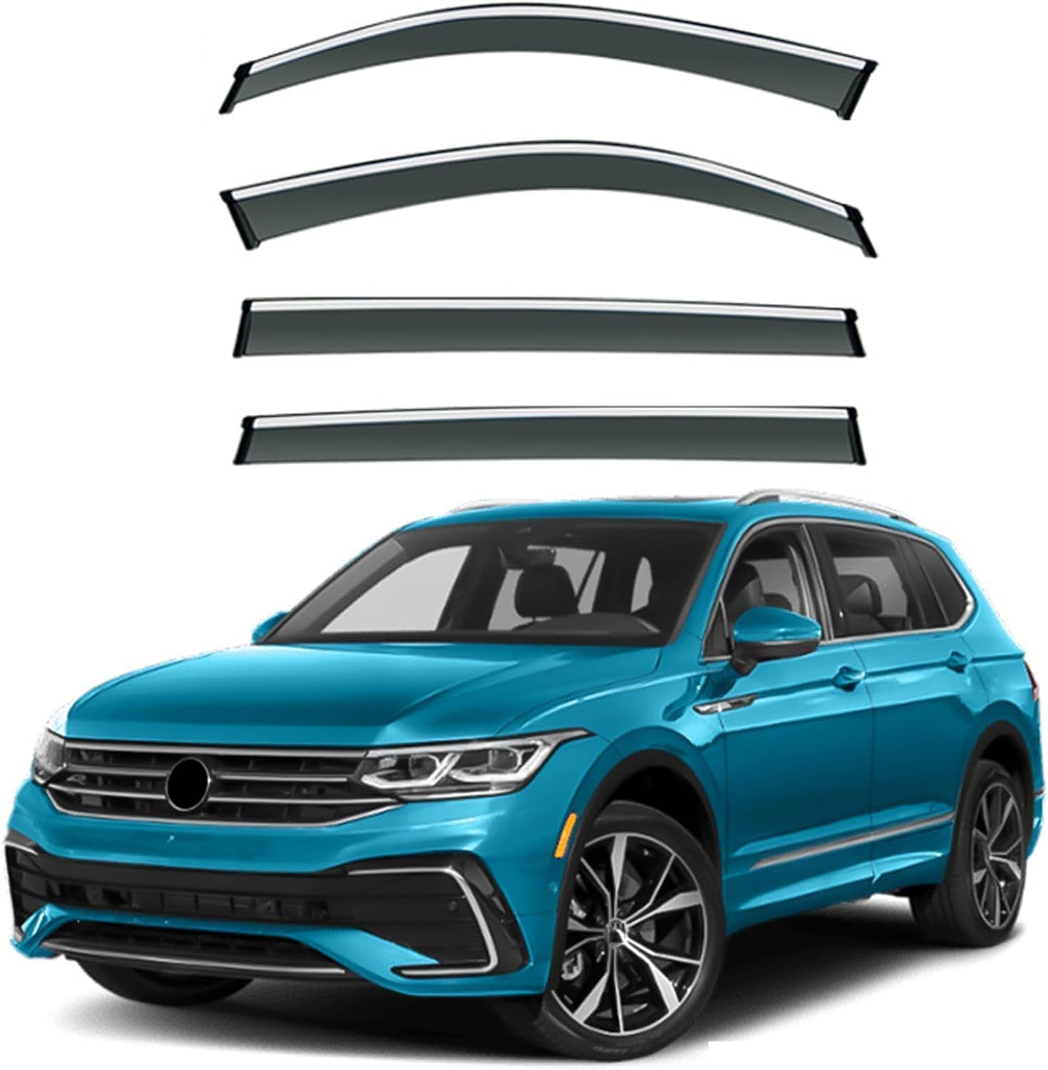 FengXH Window Deflectors for VW Tiguan L Allspace MK2 2017-2024 - 4pc Smoke Tint, Waterproof, Noise Reducing.