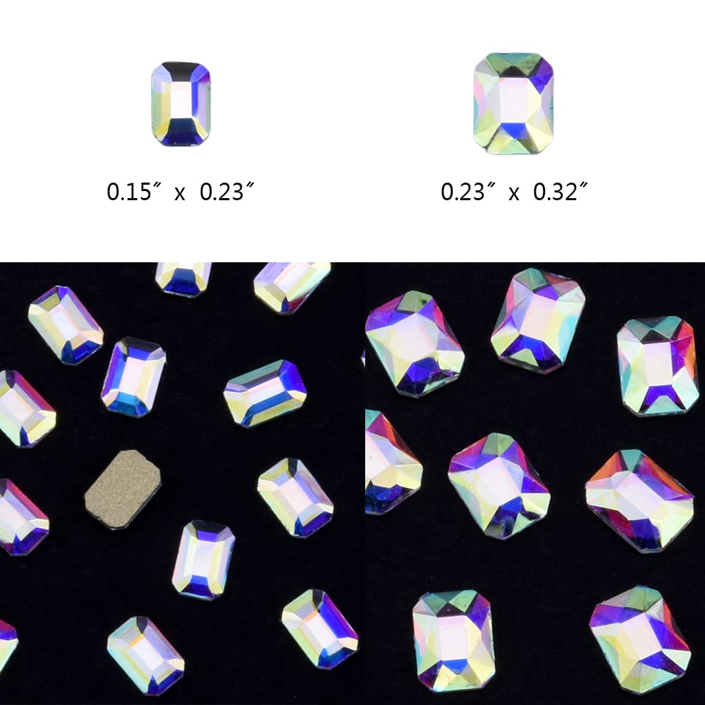 Tisslan 100pcs Big and Small Geometrical Rectangle Shape Glass Crystal Ab Flatback Nail Diamond Rhinestone Charms Mix Each 50pcs