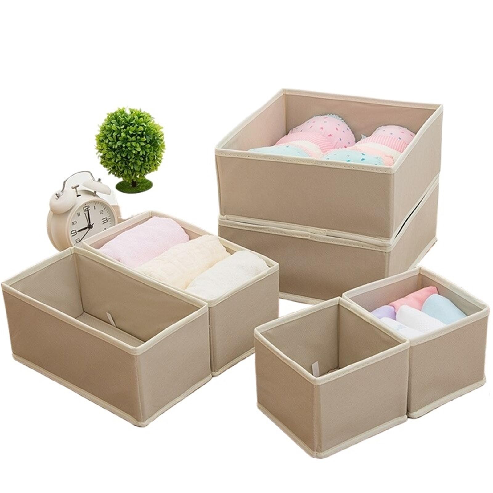 YDYAENIO Underwear Drawer Organiser 6pcs/1set Underwear Storage Box Foldable Non-woven Six-piece Set underwear organiser boxes for wardrobes(6pcs Beige)