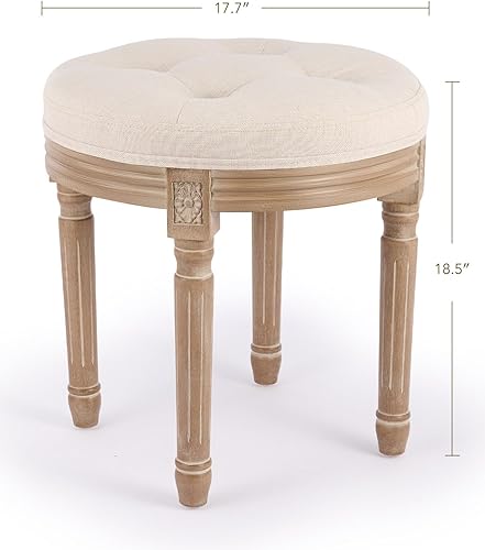 Miniatura 19 de VONLUCE Taburete otomano, 18.5 in de alto, beige, con asiento acolchado, marco de madera, botones acolchados, para comedor, sala de estar, Beige,Gris