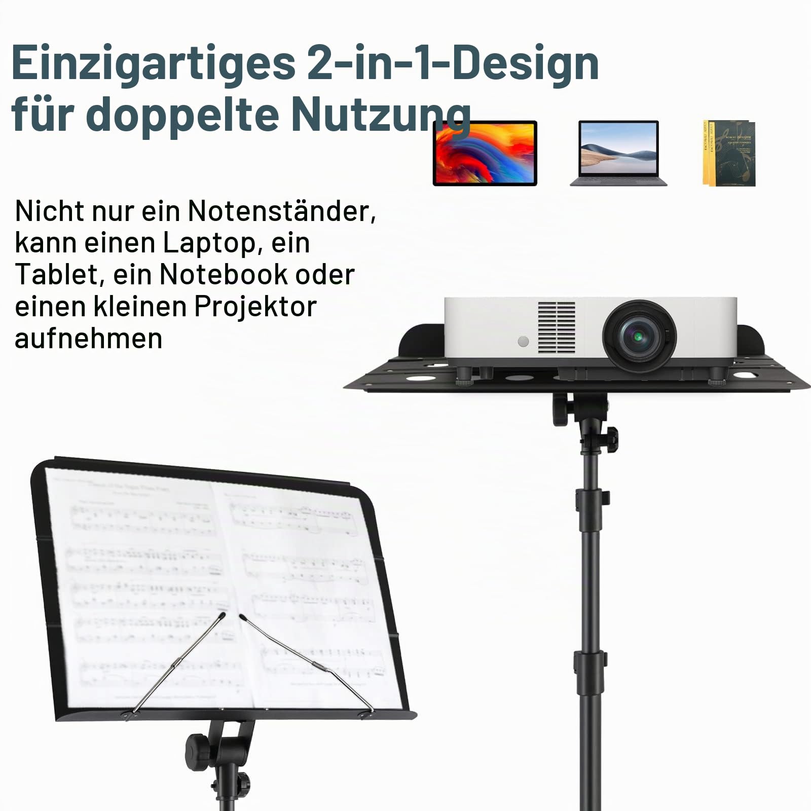 EASTROCK Notenständer Stabil Höhenverstellbar, Klappbar Notenpult Gitarre Geeignet für Kinder und Erwachsene, Profis,(schwarz) | Verstellbar, 106 - 180 cm, zusammenklappbarer Notenständer mit Handyhalterung, das beste Geschenk für Freunde