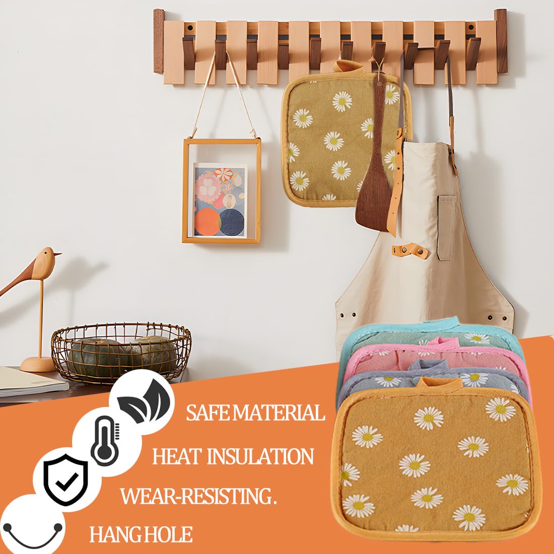 COYUN 4 Pièces Maniques Résistantes à La Chaleur - Maniques Cuisine Bohème Antidérapantes Pliables
