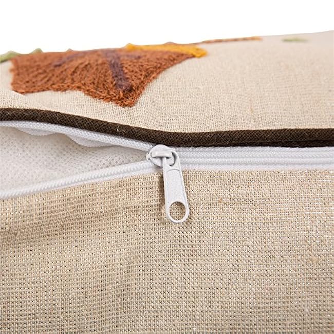 Glitzhome Fall Throw Pillows with Insert Decorative Throw Pillow with Embroidered Fall Leaves for Sofa Couch Bed Great for Fall Harvest Thanksgiving, 16 x 16 Inches