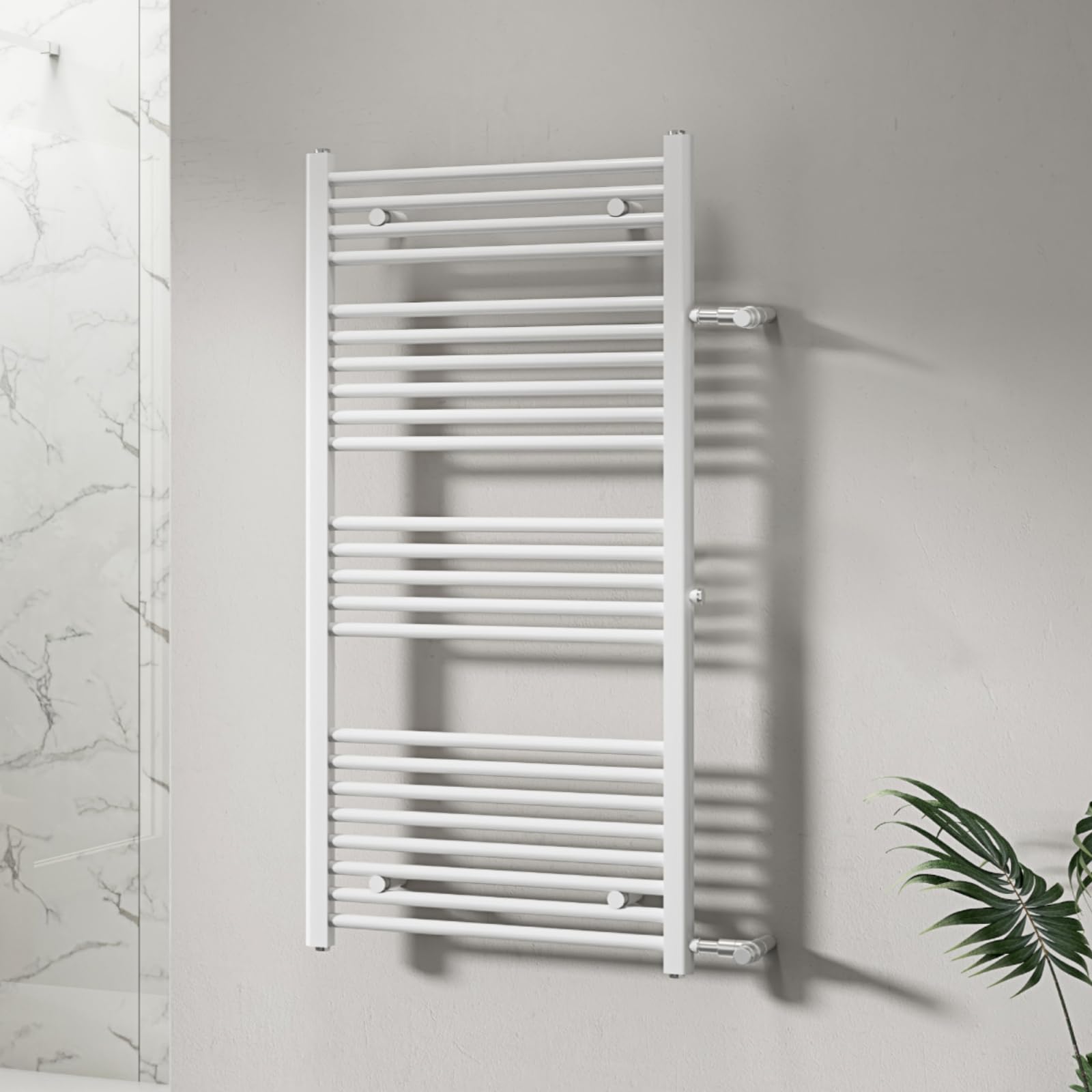 WITEN&NOCK Badheizkörper 1200x600 mm Designheizkörper Seitenanschluss Nabenabstand 500 & 900 mm Handtuchtrockner Handtuchwärmer gerade weiß 598 Watt