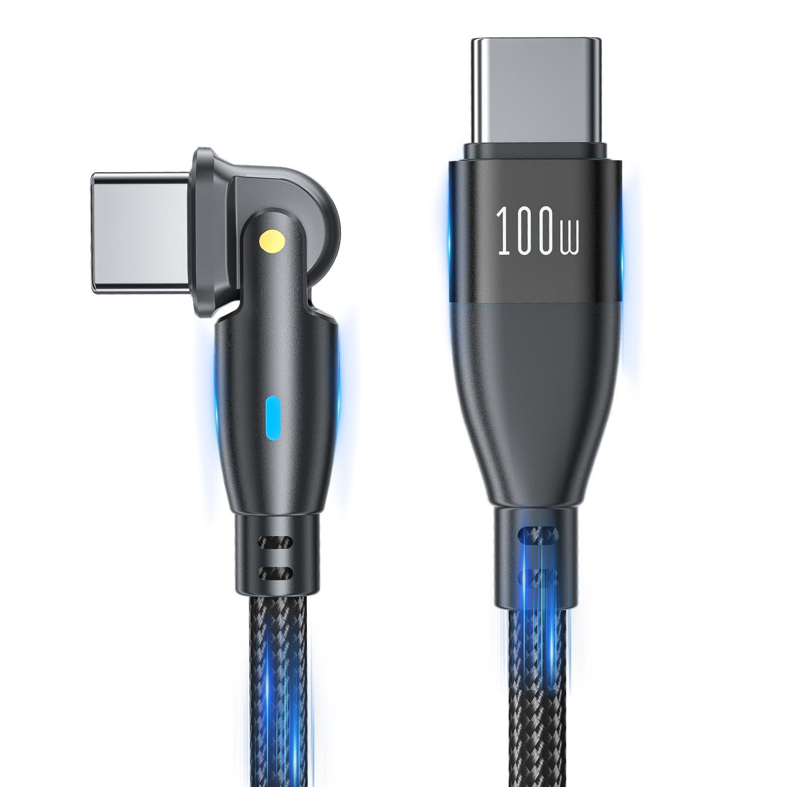 100W USB C to USB C Cable, 5A Fast Charging Cords 180° Rotating, Right Angle USB Cable High Speed Type C to C Charger Cable Nylon Braided for Phone/Tablet/Laptop/Android/Type C Devices, 1.8M(6FT)
