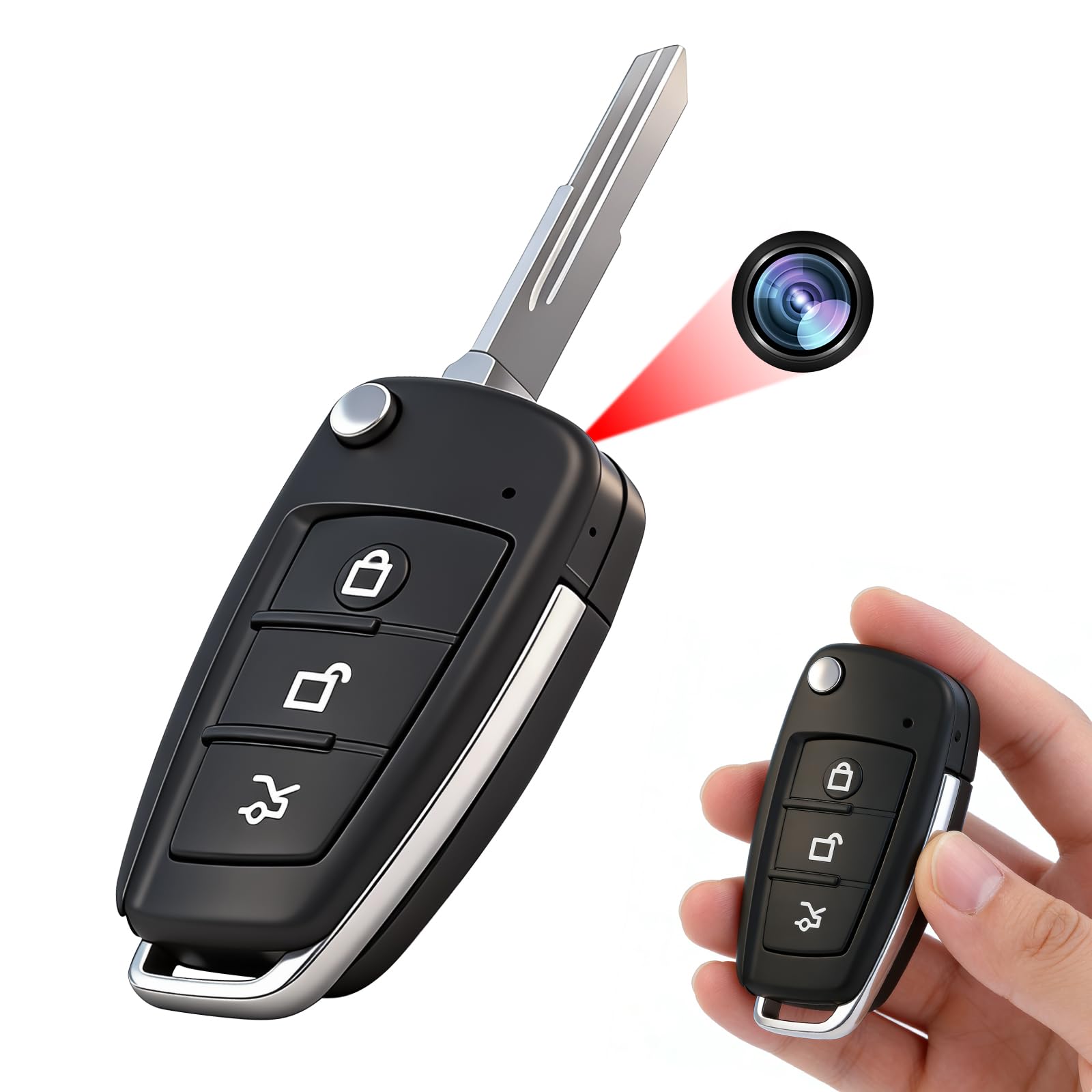 Caméra Cachée, Mini Caméra Espion HD 1080p, Caméra Clé de Voiture, Micro-Caméra Vidéo avec Vision Nocturne et Enregistrement en Boucle