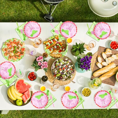 Image of Grencian 96 Pcs Margs and Matrimony Bachelorette Party Supplies, Serves 24 | Margarita Bachelorette Plates and Napkins Fiesta Cocktail Tableware Set for Martini Wedding Bridal Shower Party Decorations