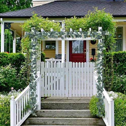 Image of Tdas Artificial Eucalyptus Garland Plant Leaves Hanging Flower Home Decor Faux Silk Leaf Silver Dollar Vines Handmade Greenery Wedding Backdrop Indoor Outdoor Arch Wall Decoration - 1 Pc (Green)