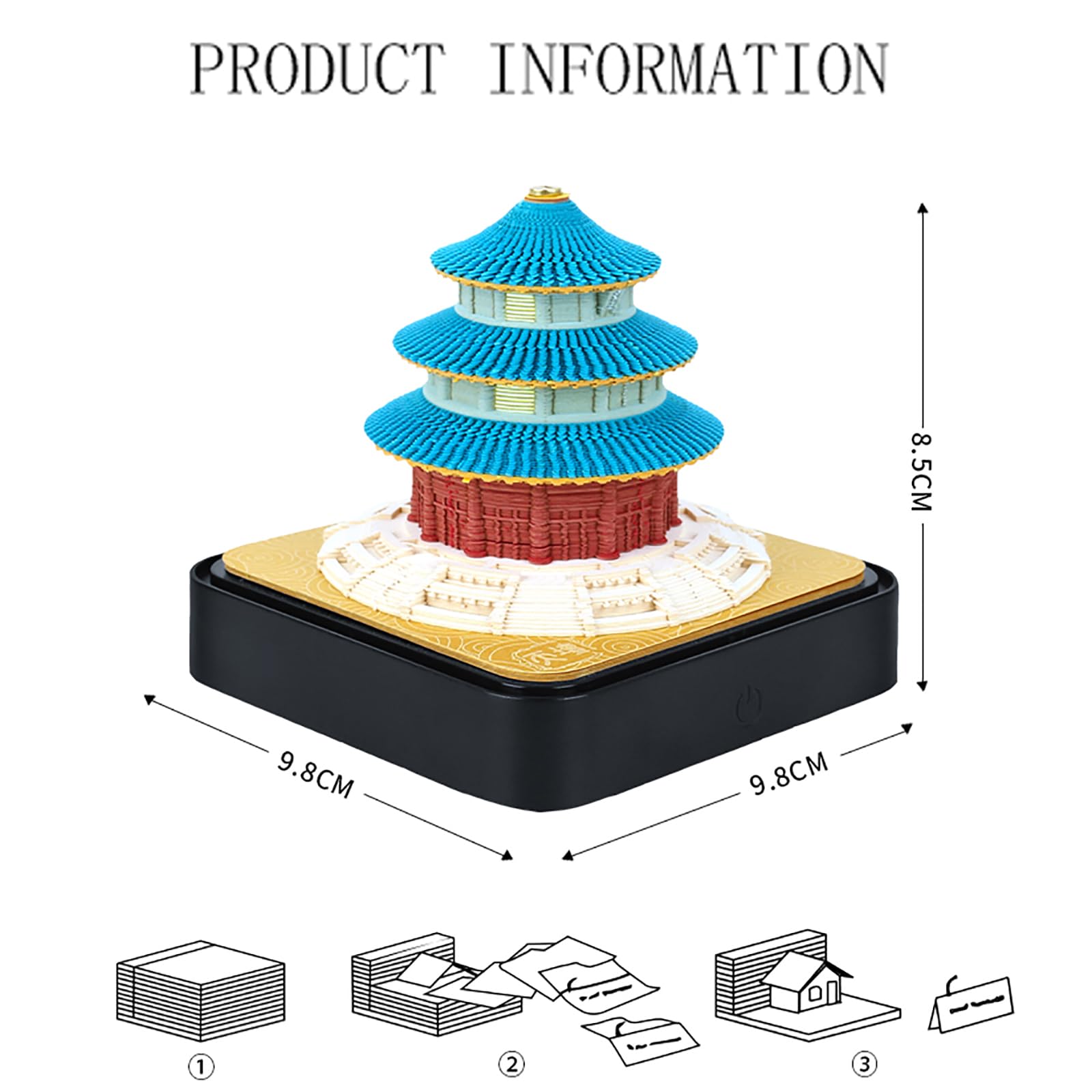 2024 Time Piece Kalender 3D Notizblöcke, Papier Schreibtischkalender Mit Lichtern Kreative DIY Notizen Künstler Schreibtischunterlagen Desktop Dekoration Hausskulptur Geschenk , Temple of Heaven