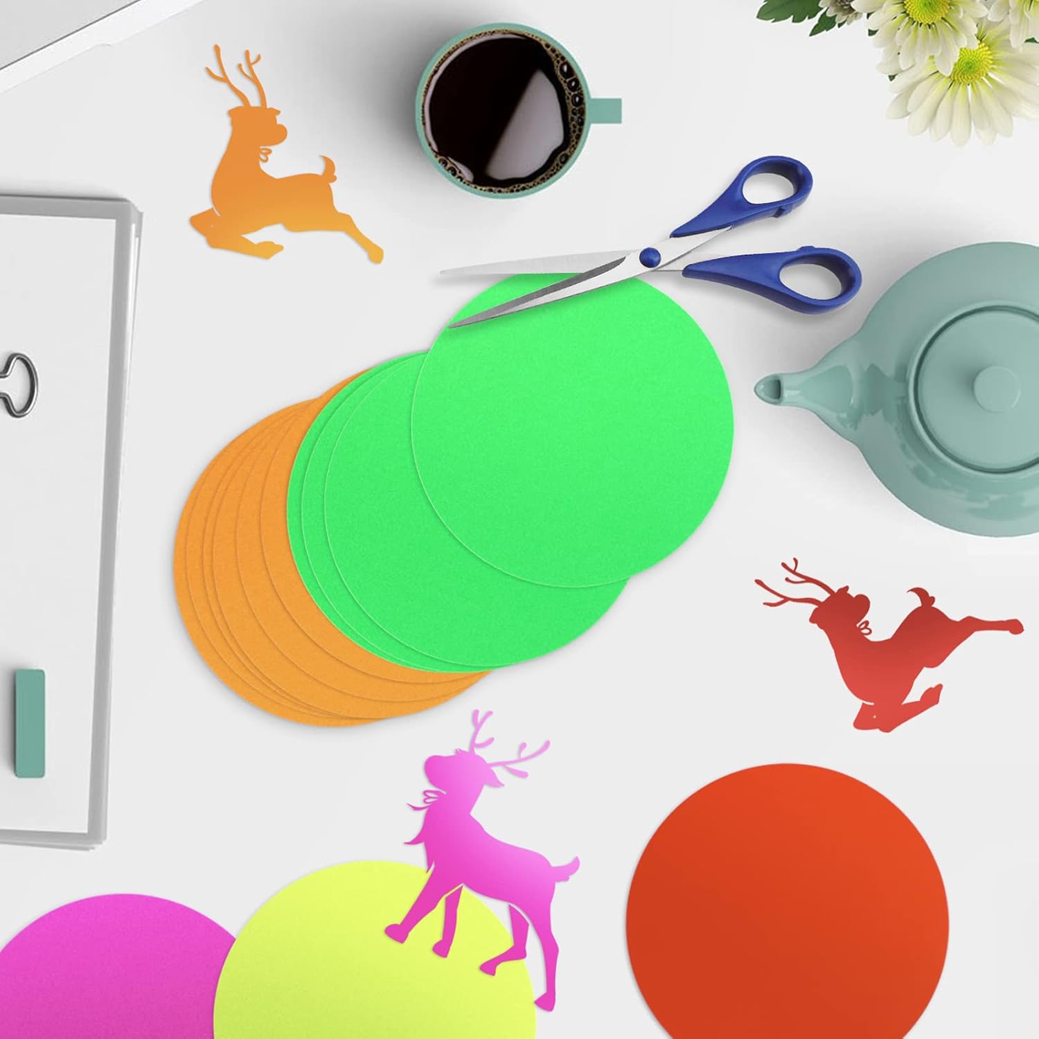 Bercoor 100 Sheets Glow Party Neon Papers, 7.9 Inch Circle Neon Cardstock for Black Light Glow Party Decorations and Supplies, 5 Colors