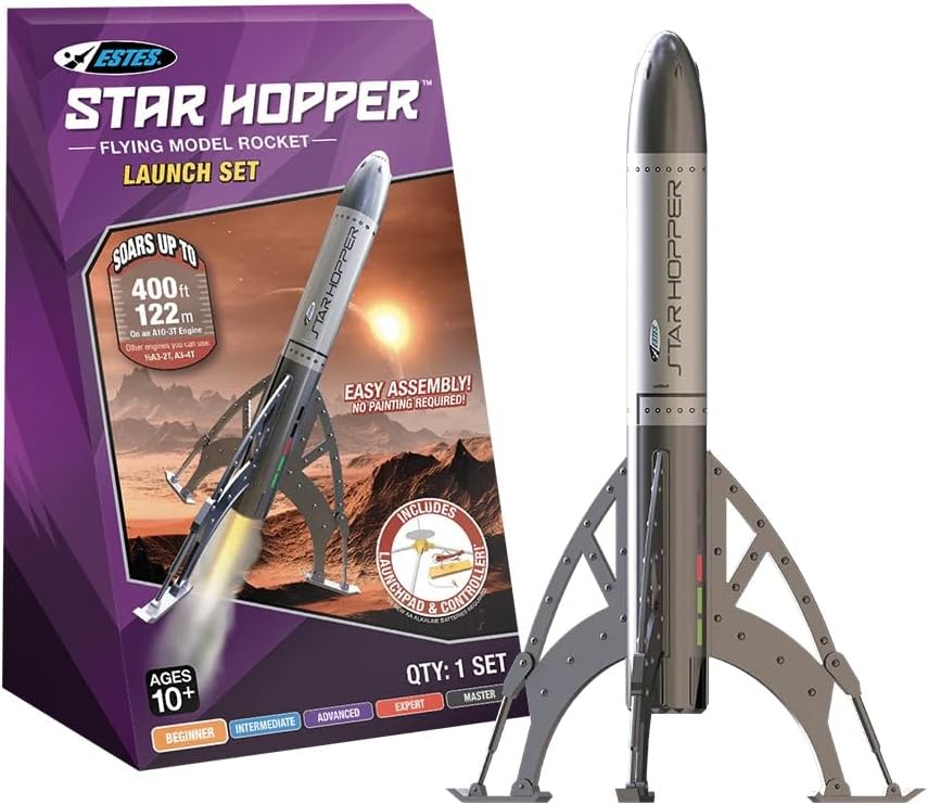 Estes Star Hopper Rocket Launch Set - Beginner No-Glue Kit, 400ft Flights, Mini Pad & Controller
