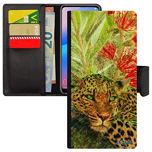 Coque Samsung S21 Plus portefeuille rabat cuir motif animal jaguar vert