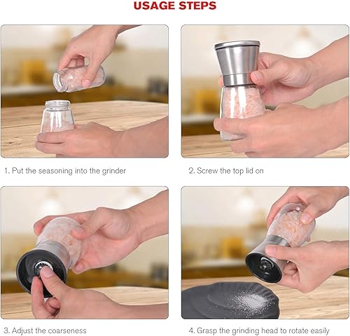 Miniatura 5 de bonris Ceramic Rotor - Juego de 3 molinillos de sal y pimienta ajustables de cerámica con grosor ajustable