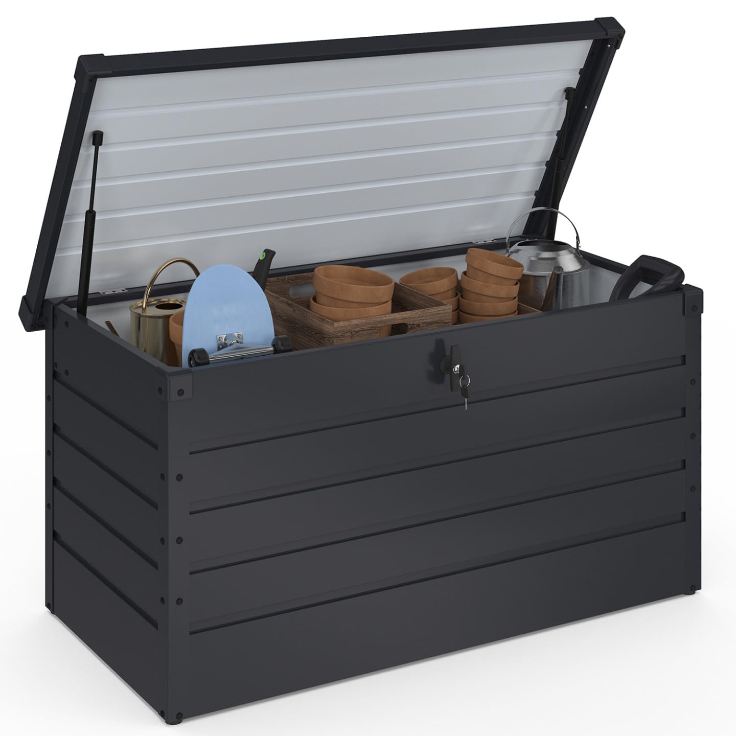 IDMarket - Coffre de rangement métal verrouillable gris anthracite pour jardin 350L 120x62,​5x63 cm