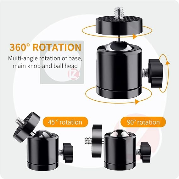 Tripod Mini Ball Head Mount with Removable 1/4 Hot Shoe Adapter 360°Swivel Camera Brackets BallHead Stand Support