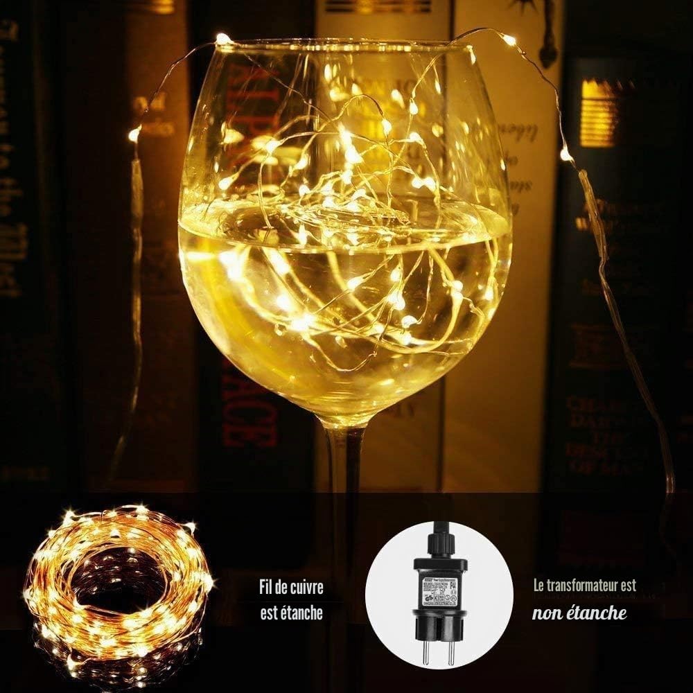 LE Guirlande Lumineuse 20M, 200 LED en Cuivre, Imperméable IP65, Lumière Etoilée, Blanc Chaud, pour Décoration Intérieure Extérieure, Jardin, Noël, Anniversaire, Mariage, Christmas