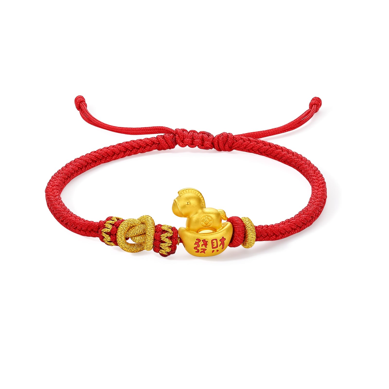 24K Solid Gold Charm Bracelet Horse Zodiac Red Bracelets Ingots Charms Braided Jewelry for Women Her Birthday Anniversary Valentines 6.3-8.7"(16+6cm) A1715952