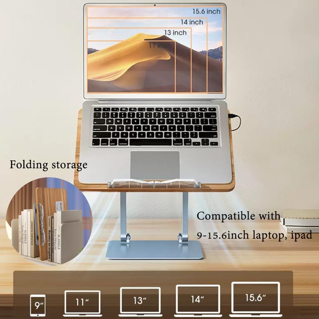GIZNXBA Porta PC Pieghevole con Ventola Supporto Pc Portatile Verticale Regolabile in Altezza Supporto per Computer in Alluminio Compatibile con Laptop da 9-15,6 Pollici
