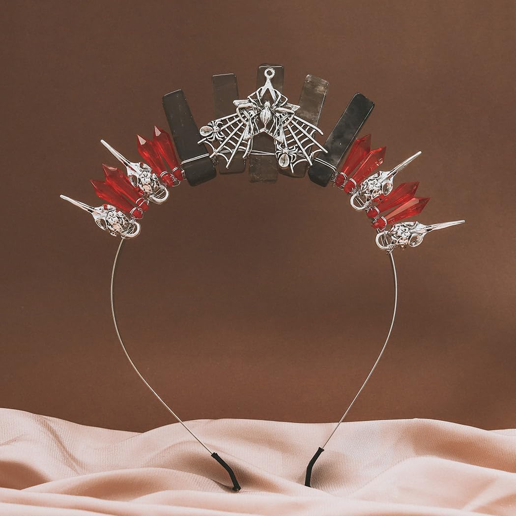 Formery Quartz Crown Silver Star Raw Crystal Headband Halloween Gothic Crow Headpiece for Women - Image 2