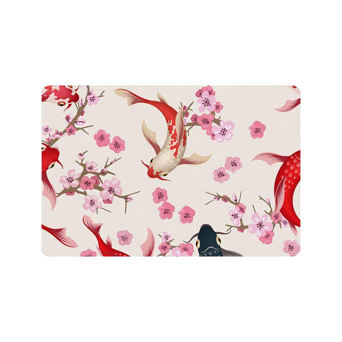 InterestPrint Spring Cherry Blossoms, Asian Koi Fishes 24 x 16 Inches Anti-Slip Doormat for Home Decor Indoor Outdoor Entrance