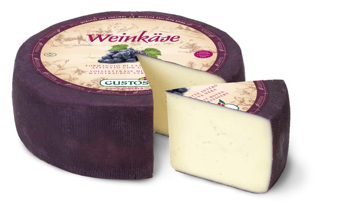 GUSTOS - Formaggio Altoatesino di Montagna, affinato all'Uva Nera, 2,5 kg, Sapore Intenso e gustoso, Formaggio Senza Lattosio