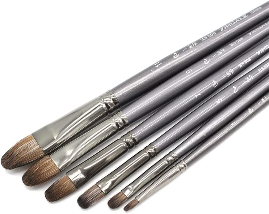 Pinceles para Pintar, Juego de Pinceles, 6 Piezas/Juego de Herramientas Profesionales, Pincel para Pintura al óleo, Pincel de Dibujo, Pluma de Avellana para Pintura acrílica (Gris)
