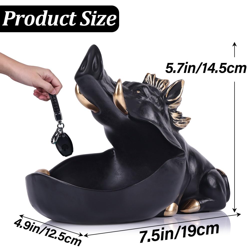 Sculpture de sanglier en résine,plat à bonbons,pot à biscuits,bol à clés, cadeau,décor de sanglier en or noir,statue de décoration d'intérieur moderne,table console,table à manger, gadget de rangement