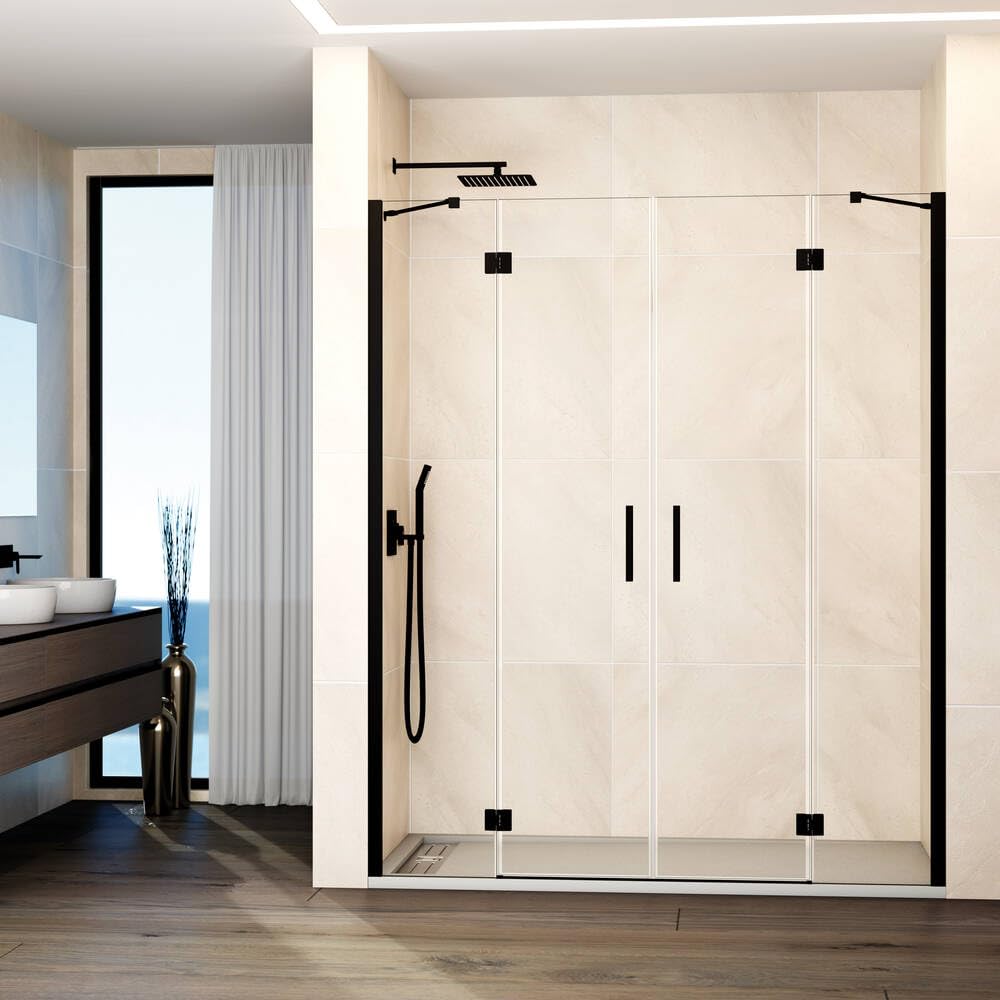 GME - Mampara Ducha Frontal 2 Puertas Fijas + 2 Correderas 185cm Negra | Mampara de Cristal con Perfilería de Aluminio y 195cm de Altura | Cristal Templado 6mm Antical Y Cierre Magnético