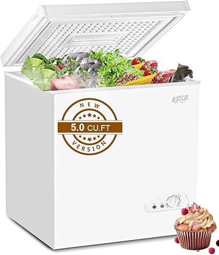 KRIB BLING Congelador de pecho de 5.0 pies cúbicos compacto con parte superior mini ajustable 7 termostatos puerta de bajo ruido con cesta