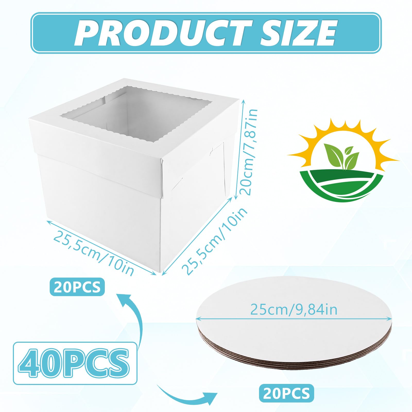 APACALI 40 scatole per torte 25 x 25 x 20 cm, in cartone bianco, scatola per il trasporto di torte con finestra a vista, per torte, dolci