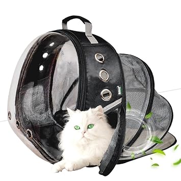 Buraq Back Expandable Astronaut Space Bubble Window Capsule Breathable Transparent Backpack Carrier for Cats | Small Puppy | Birds | Rabbits | Pets (Black, Astronaut Expandable Backpack)