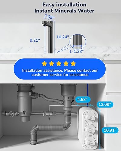 Miniatura 5 de Ecoviva Filtro de agua debajo del fregadero de ultrafiltración de 0.01m, sistema de filtración de agua sin tanque 800GPD de 4 etapas, diseño