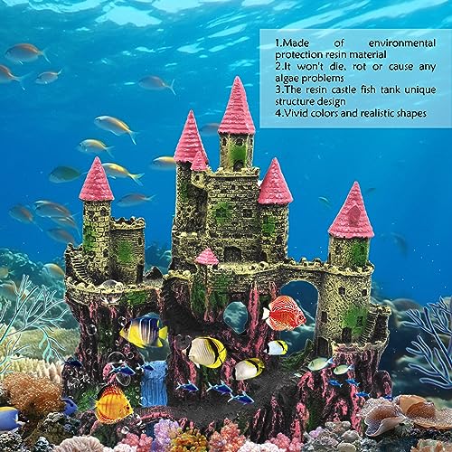Aquarium Castle Decorations, Resin Castle for Fish Tank with Randomly Color Plants Decor Accessories for Freshwater and Saltwater Fish Tanks (Pink) - Image 5