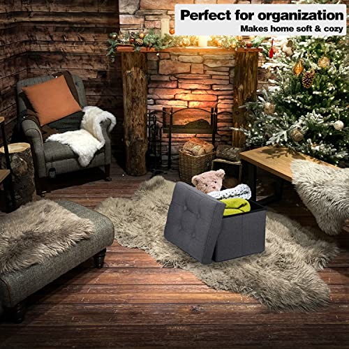 Linmagco Small Storage Ottoman Stool Foot Rest Stool Under Desk Stool Short Ottoman Folding Ottoman Linen Cloth Dark Gray 16X12X12In #TOP4