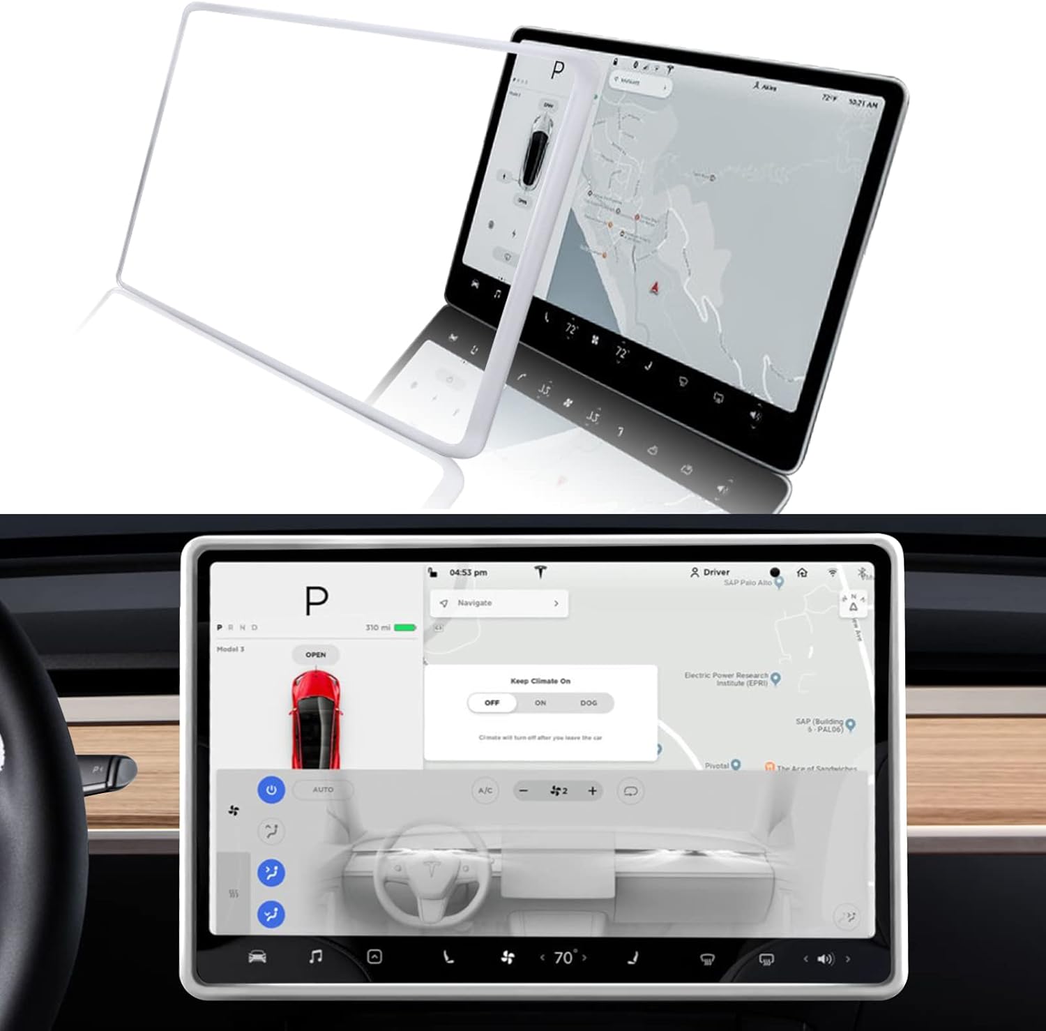CusDusk Screen Protector for Tesla Model 3/Y, Tesla Center