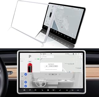CusDusk Screen Protector for Tesla Model 3/Y, Tesla Center Console Accessories for Women and Girls Silicone Tesla Model 3/y Accessories Frame（White