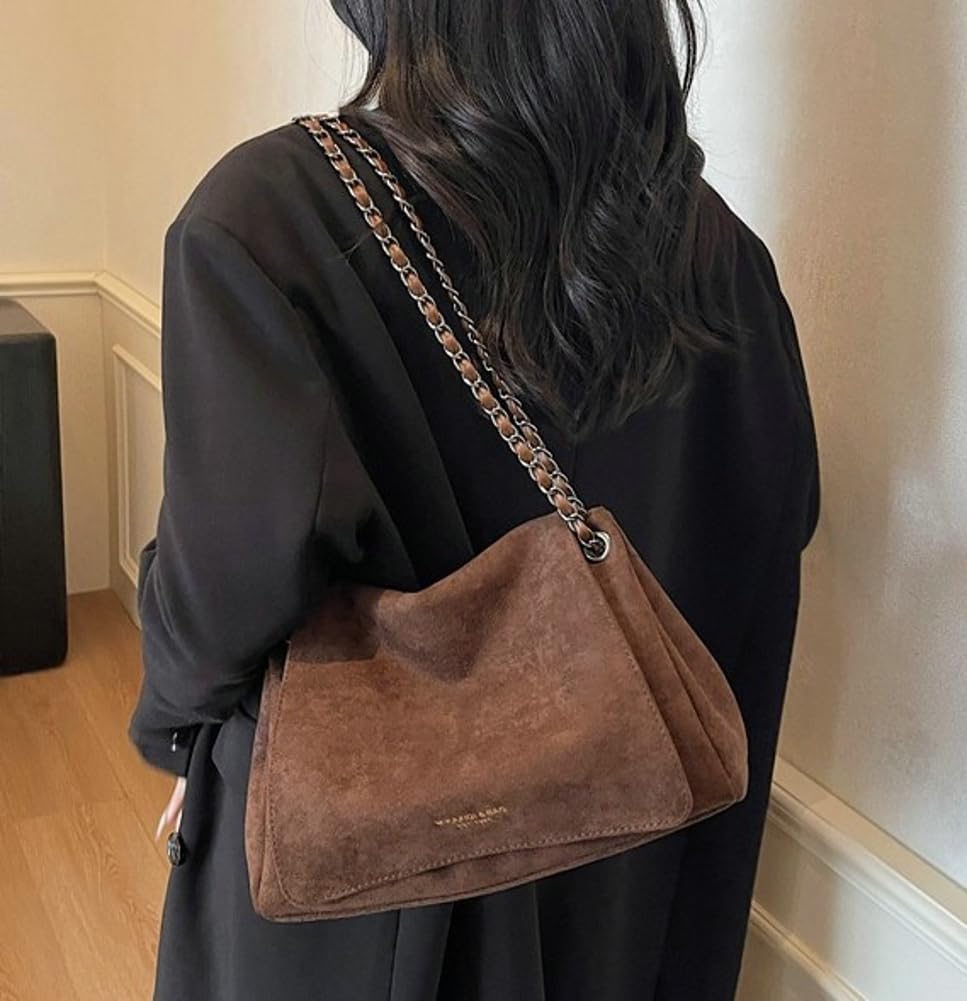 Women’s Chain Strap Shoulder Bag 2025 Suede Underarm Purse with Magnetic Flap Fall Winter Spacious Crossbody Bag image 5