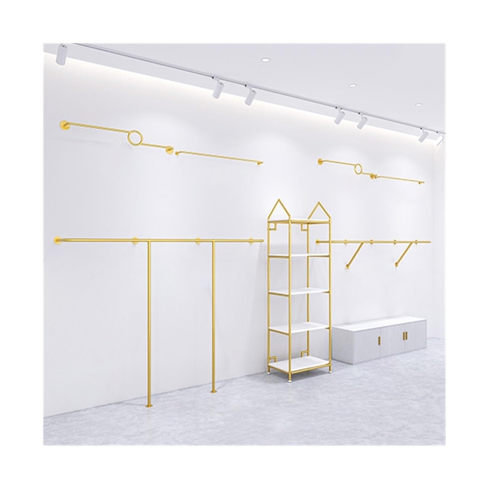 LJHFG63KUYT Clothes Rack Wall Mounted Golden Clothes Hangers, Shoe Bag Racks, Combination Clothing Store Shelves, Display Display Stand(XL)