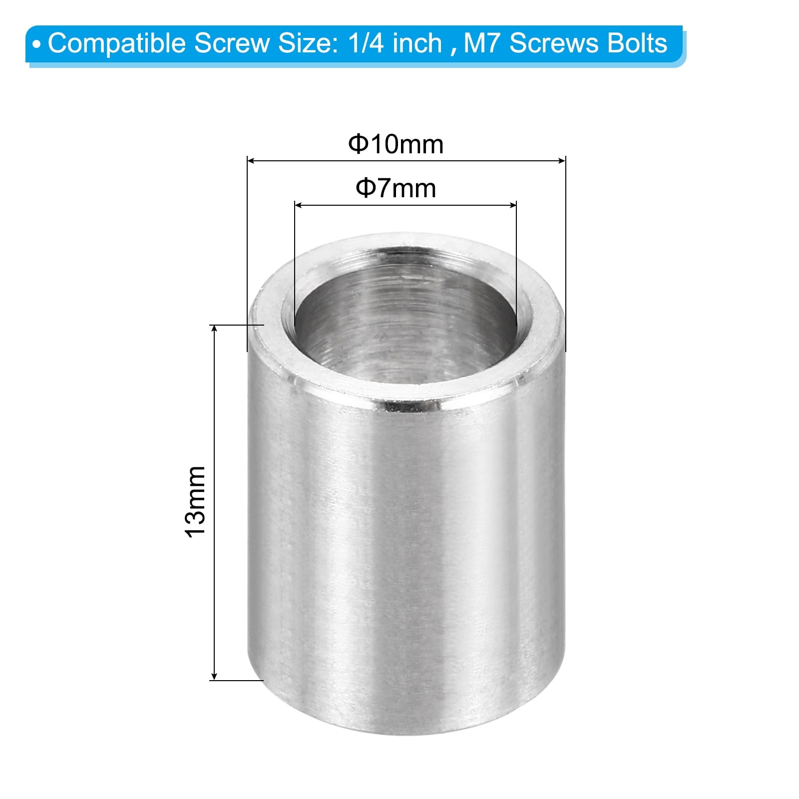 PATIKIL M7 Stainless Steel Spacers, 12Pcs Metal Spacer 7mm ID x 10mm OD x 13mm L Screw Standoff for 1/4" or M7 Screw - Image 2