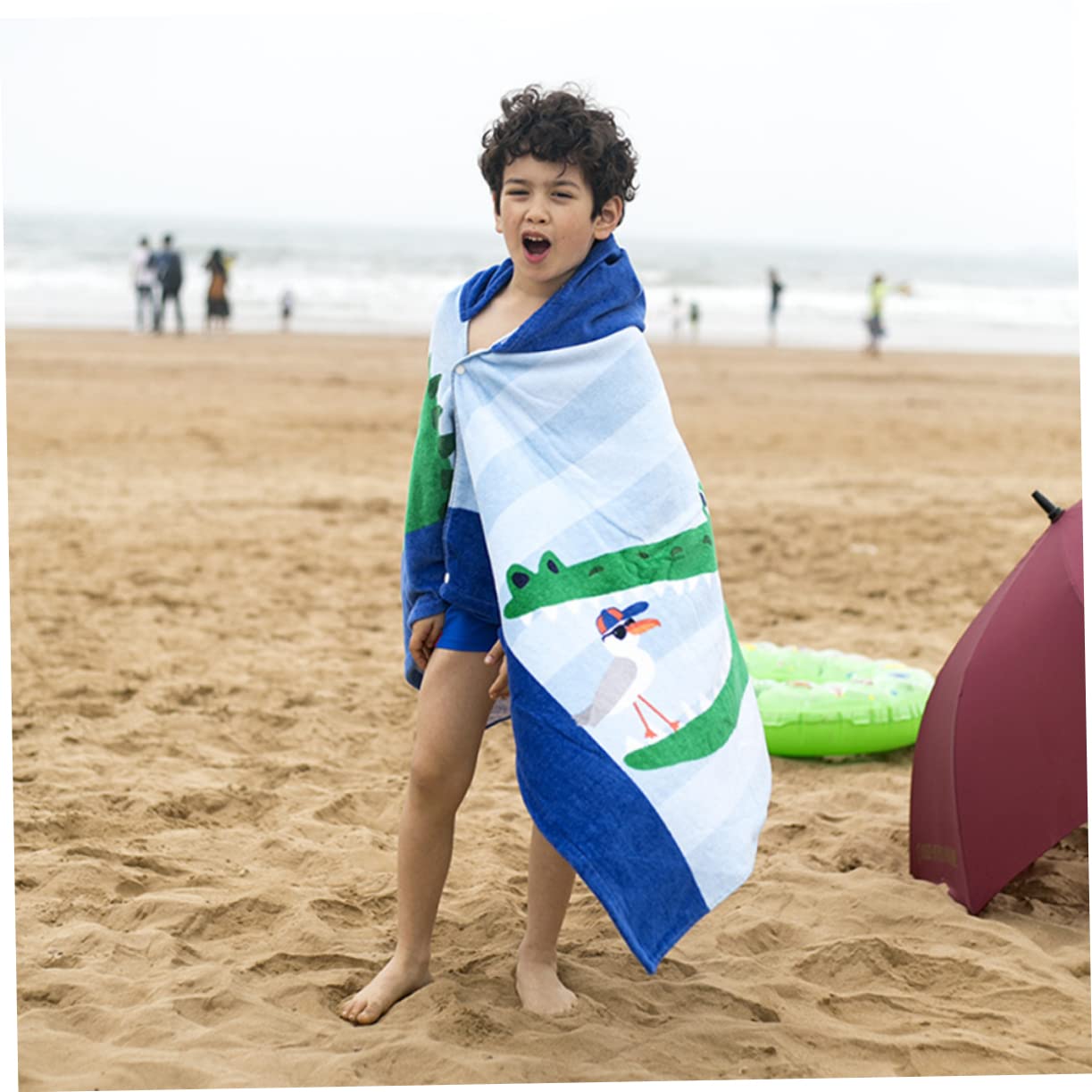 Veemoon Serviette de Bain à Capuche pour Garçon Fille Poncho Serviette de Plage Paréo Garçon Fille avec Boucles Latérales
