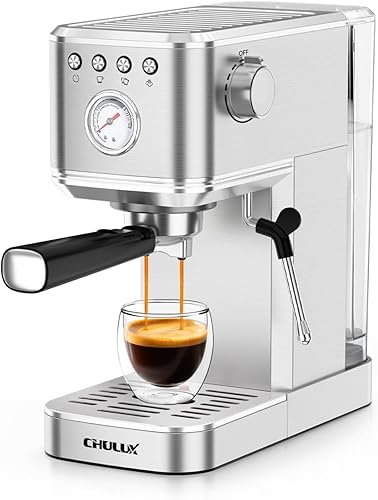 CHULUX Kom-Pro - Máquina de café espresso de 20 bares, máquina de café semiautomática de acero inoxidable para el hogar, cafetera de café con leche